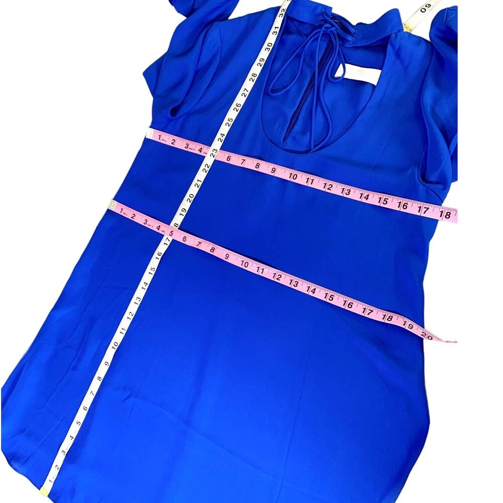 Amanda Uprichard Amherst Choker Tie Neck Bell Sleeve Mini Dress Royal Blue Small - Picture 11 of 13
